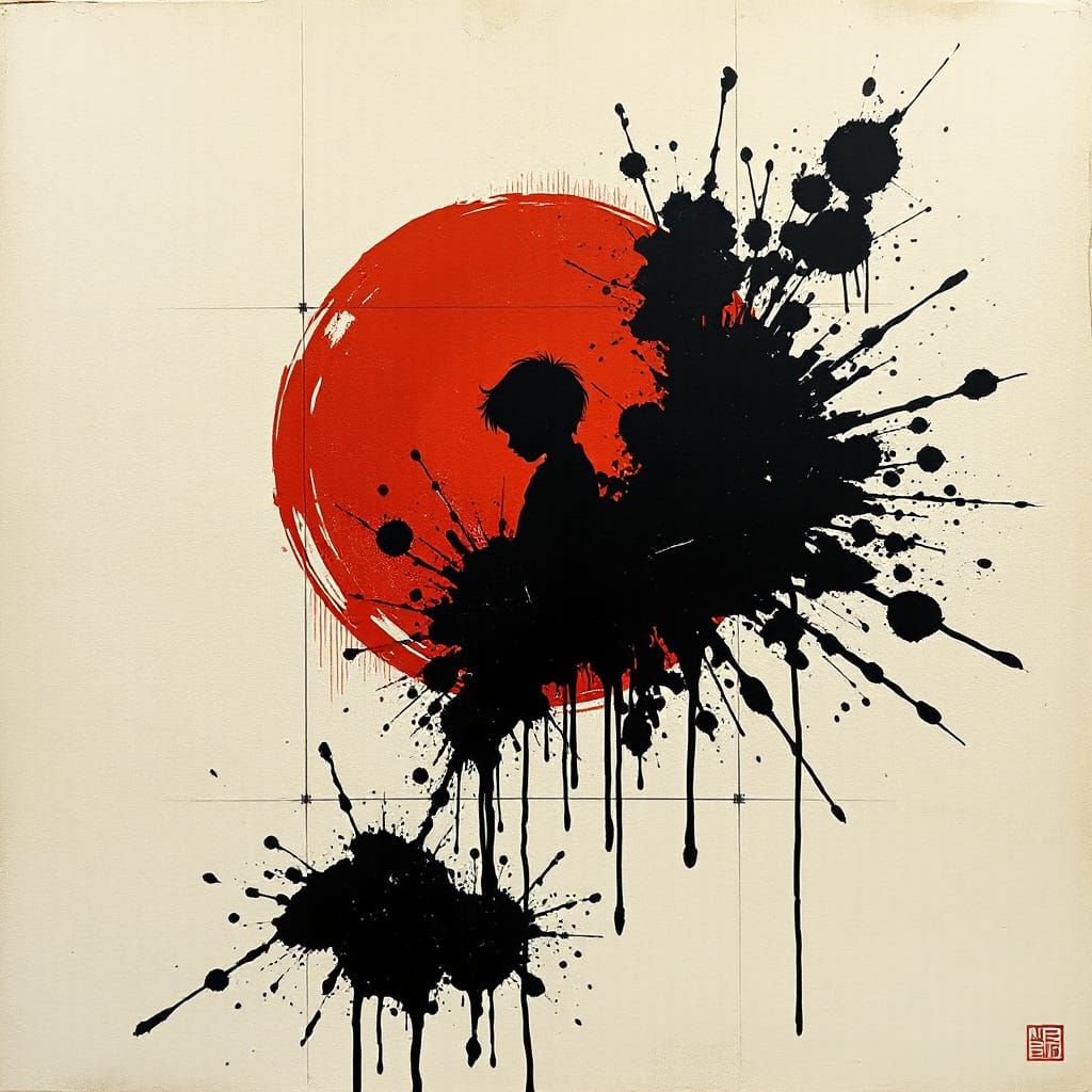 Expressive Child Figure in a Blazing Red Circle