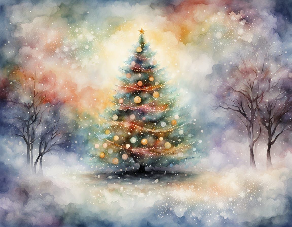 Ethereal Christmas Tree Dreamscape in Monet Style