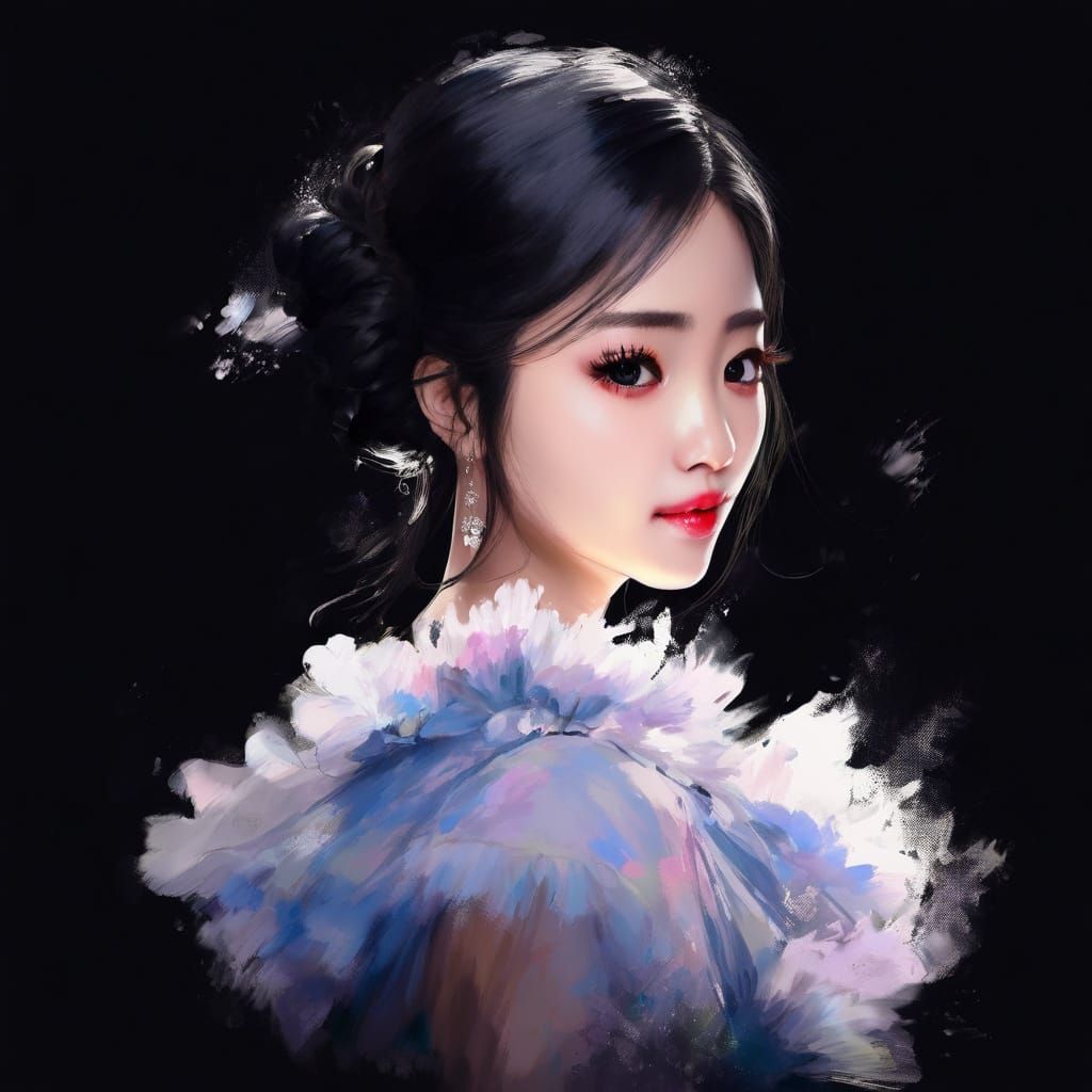 Impressionist Anime Portrait with Whimsical Fashion