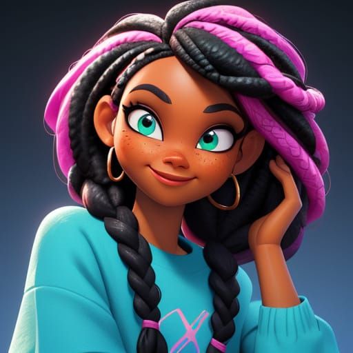 Vibrant Black Girl with Braided Hair in 3D Pixar Style