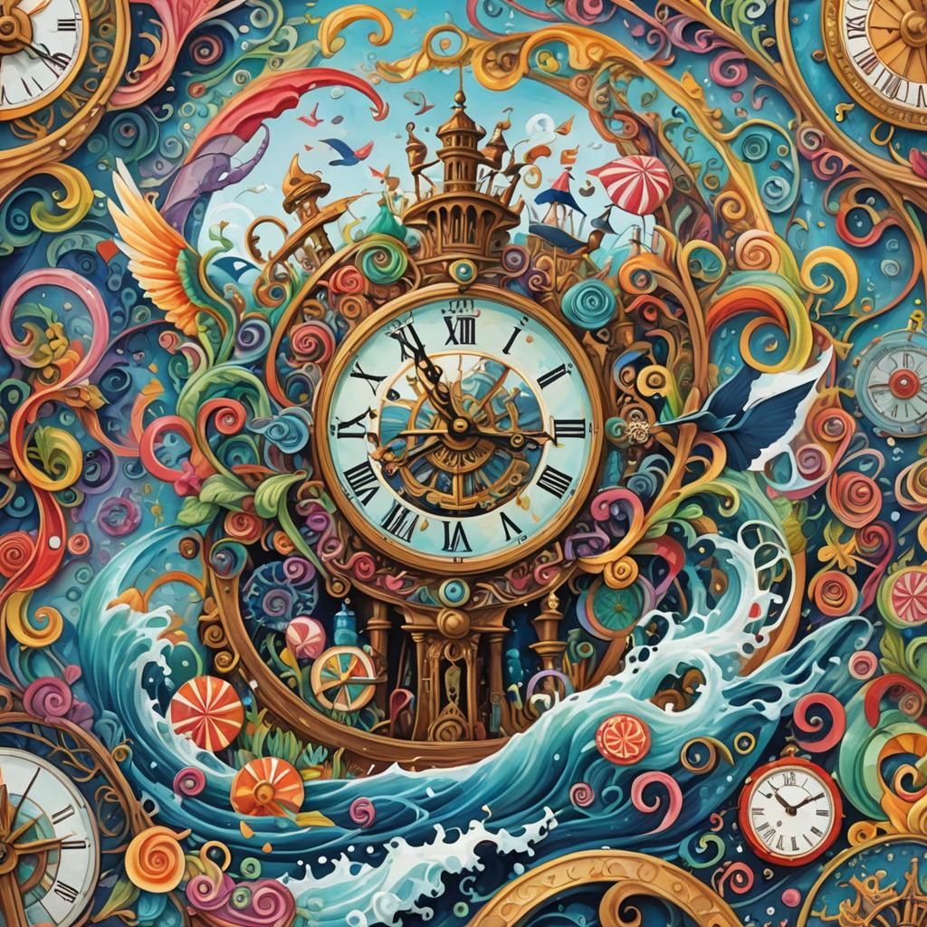 Vibrant Seascape Gouache Painting with Swirling Colors