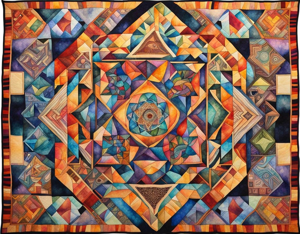 Colorful Quilt with African American Geometric Motifs