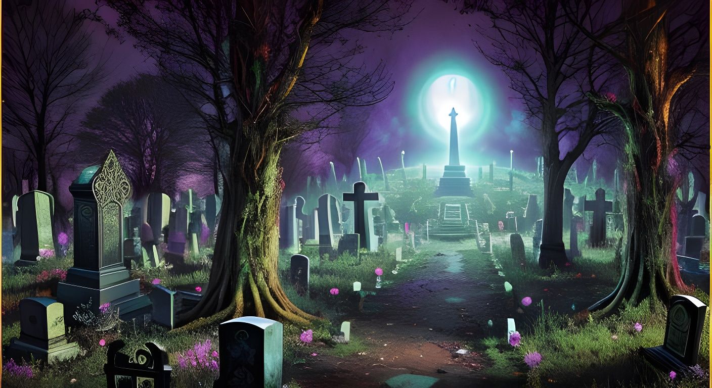 Cursed Cemetery in Psychedelic Horror Style