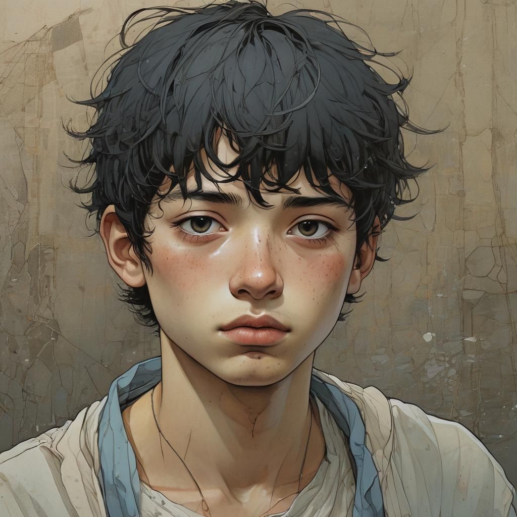 Boy with Tears: A Moebius Style Portrait