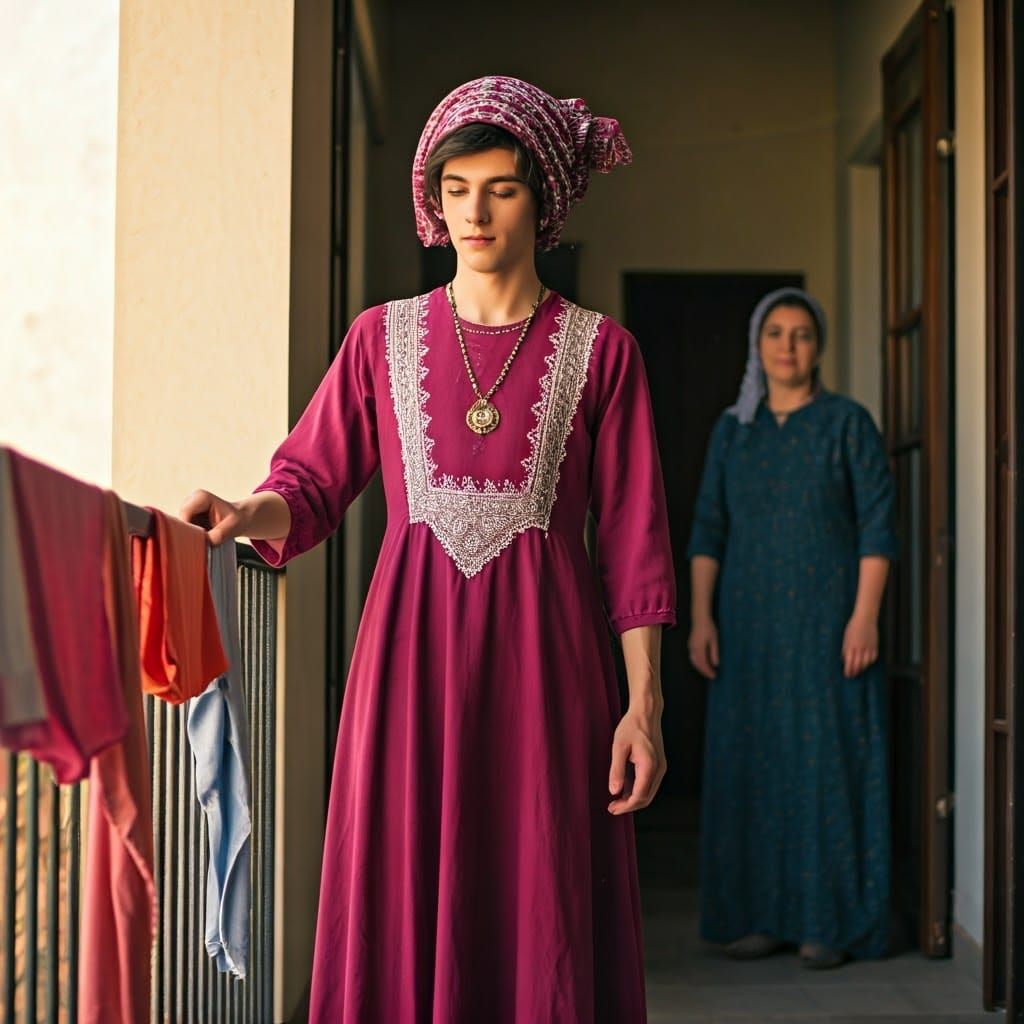 Youthful Gentleman in Whimsical Domestic Scene