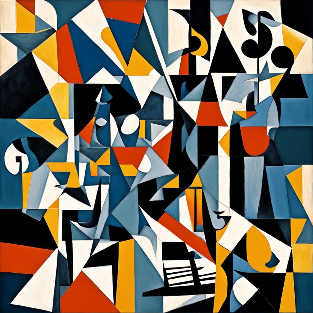 Vibrant Cubist Scene in Golden Hour