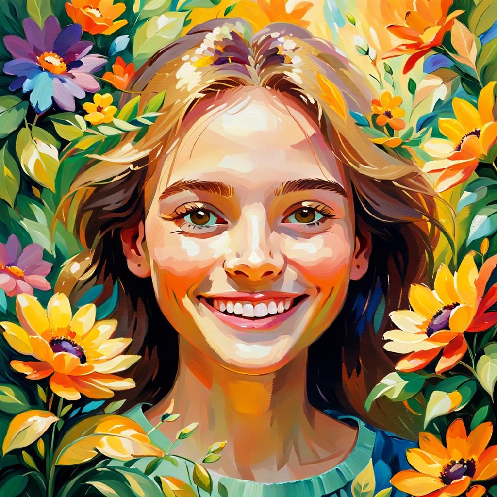 Smiling Person in Garden, Impressionist Oil Painting