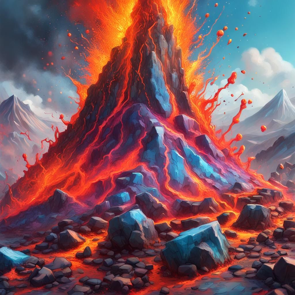 Volcano Eruption with Magic Energy in Graffiti Art Style