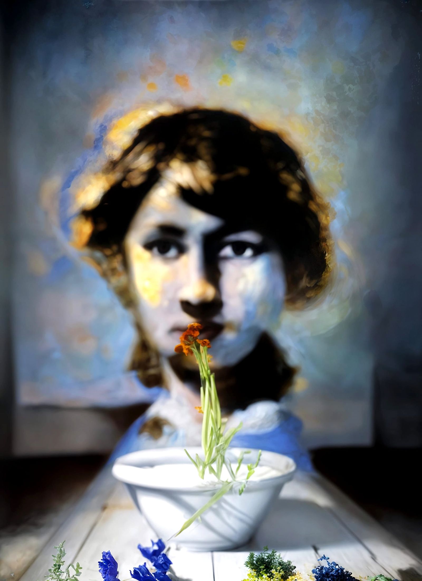 Flowers in Copper Bucket: Hyperrealist Still Life