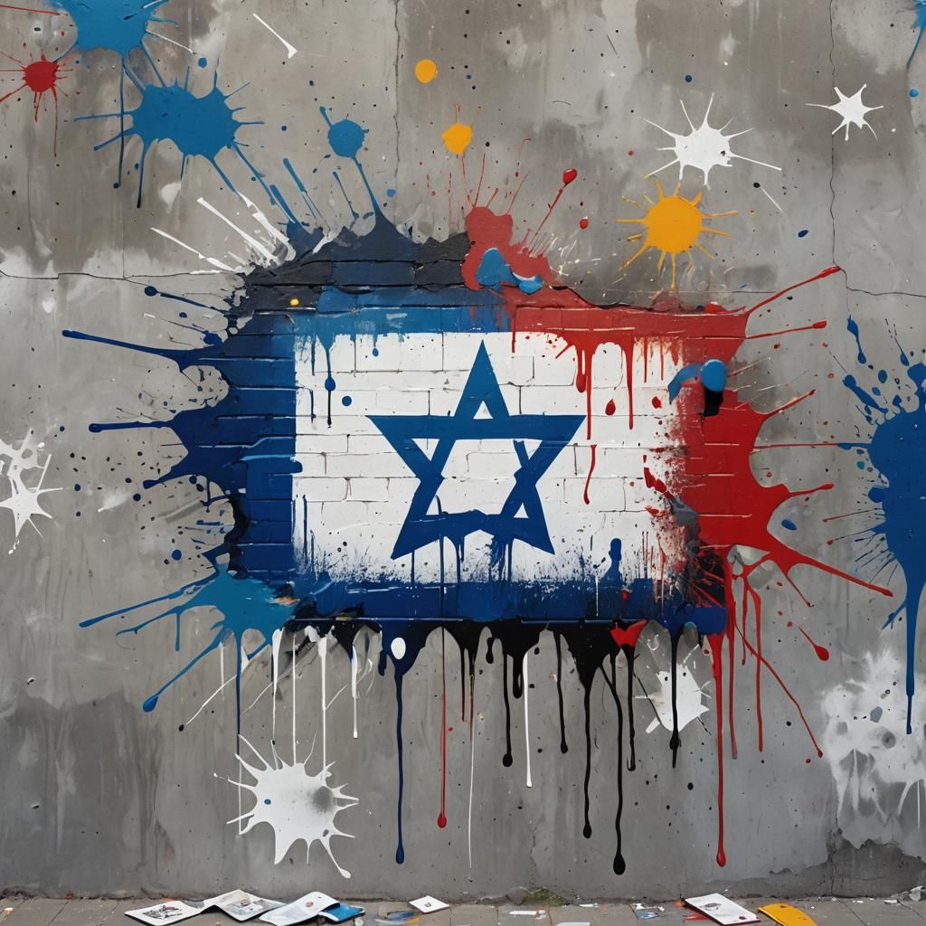 Vibrant Israeli Flag Mural in Urban Graffiti Art