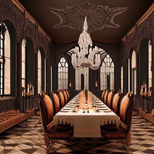 Dramatic Gothic Dining Room Digital Matte Painting