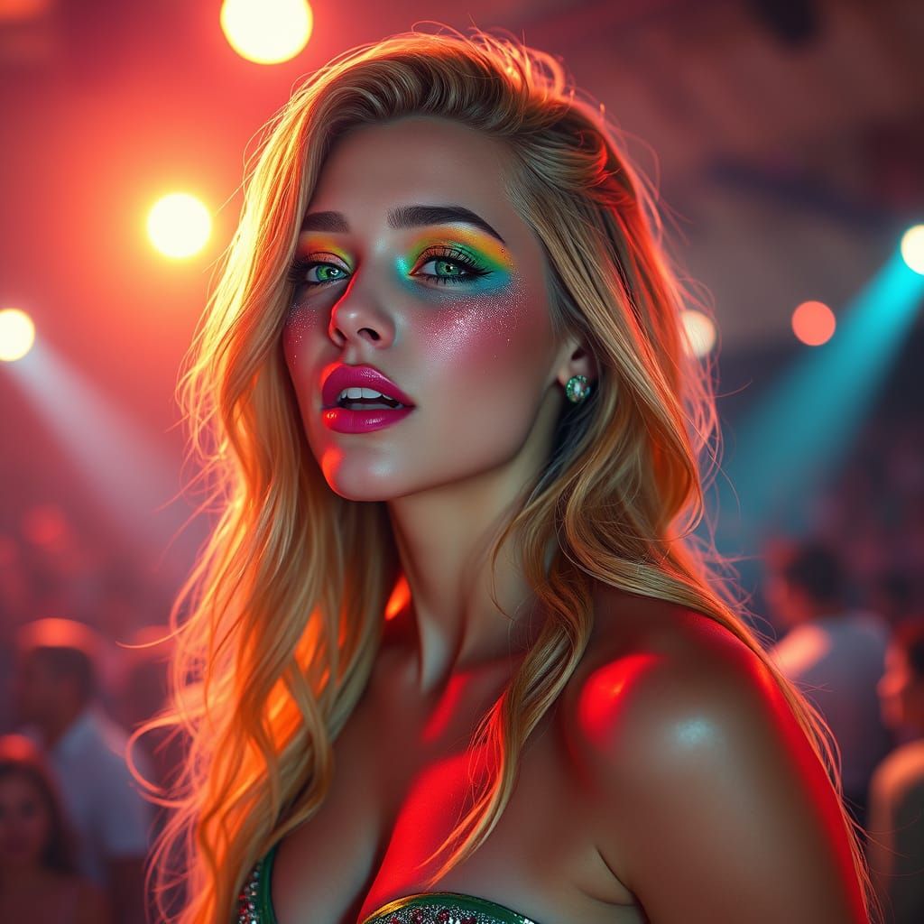 Vibrant Stage Siren in Emerald Stilettos