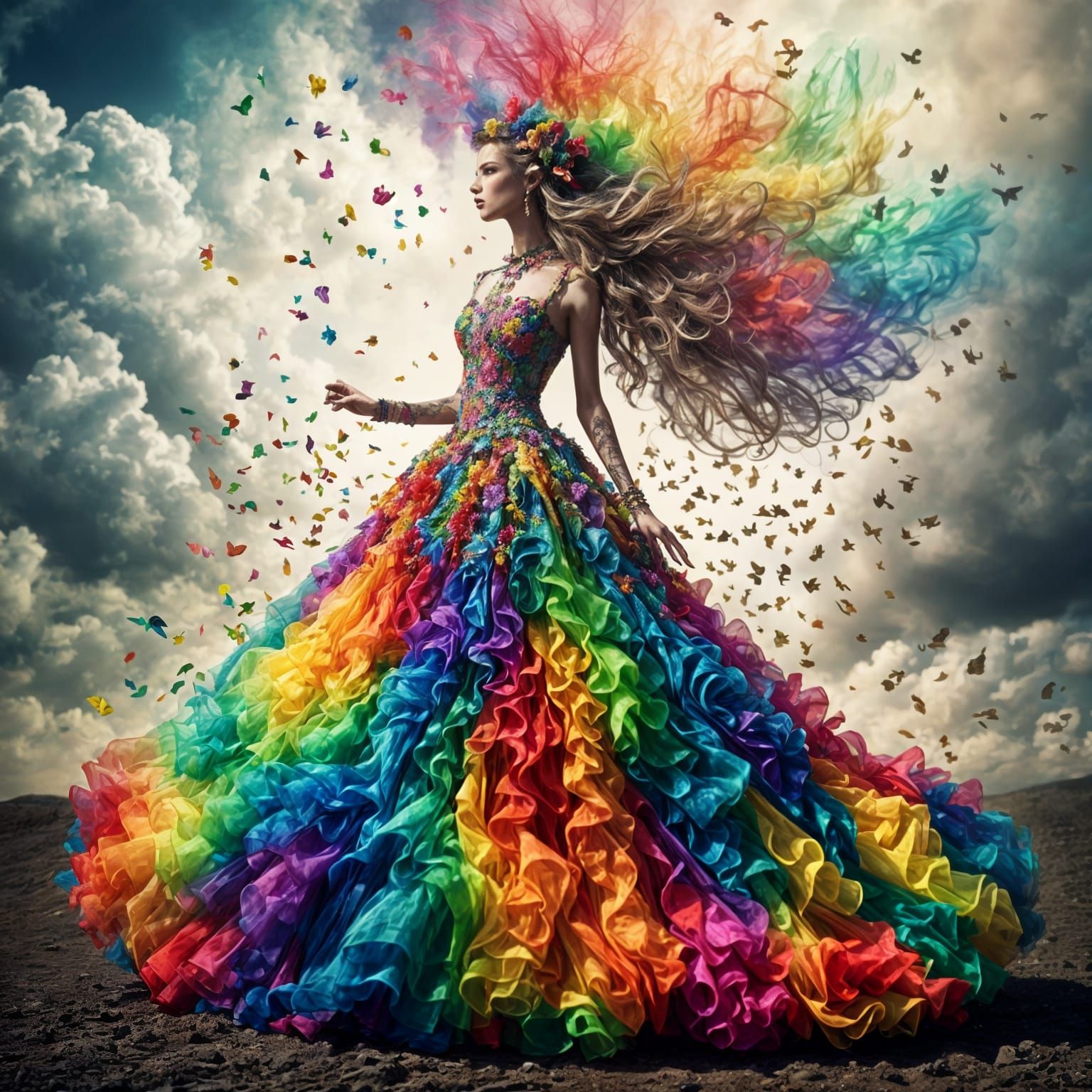 Rainbow Goddess in Double Exposure Style