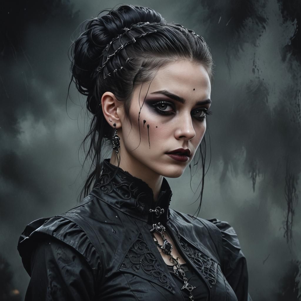 Hyperrealistic Portrait of a Gothic Woman with Piercings