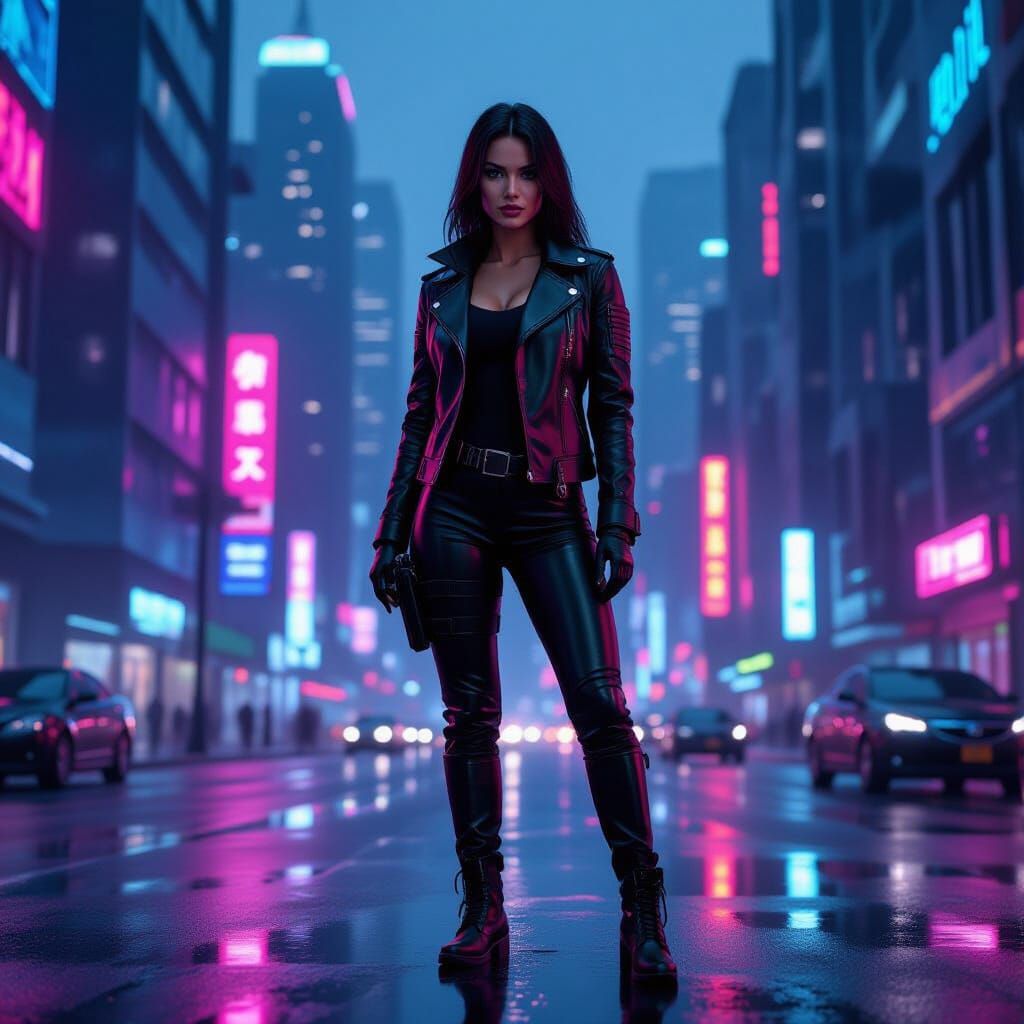 Cyberpunk Police Officer in a Dystopian Cityscape