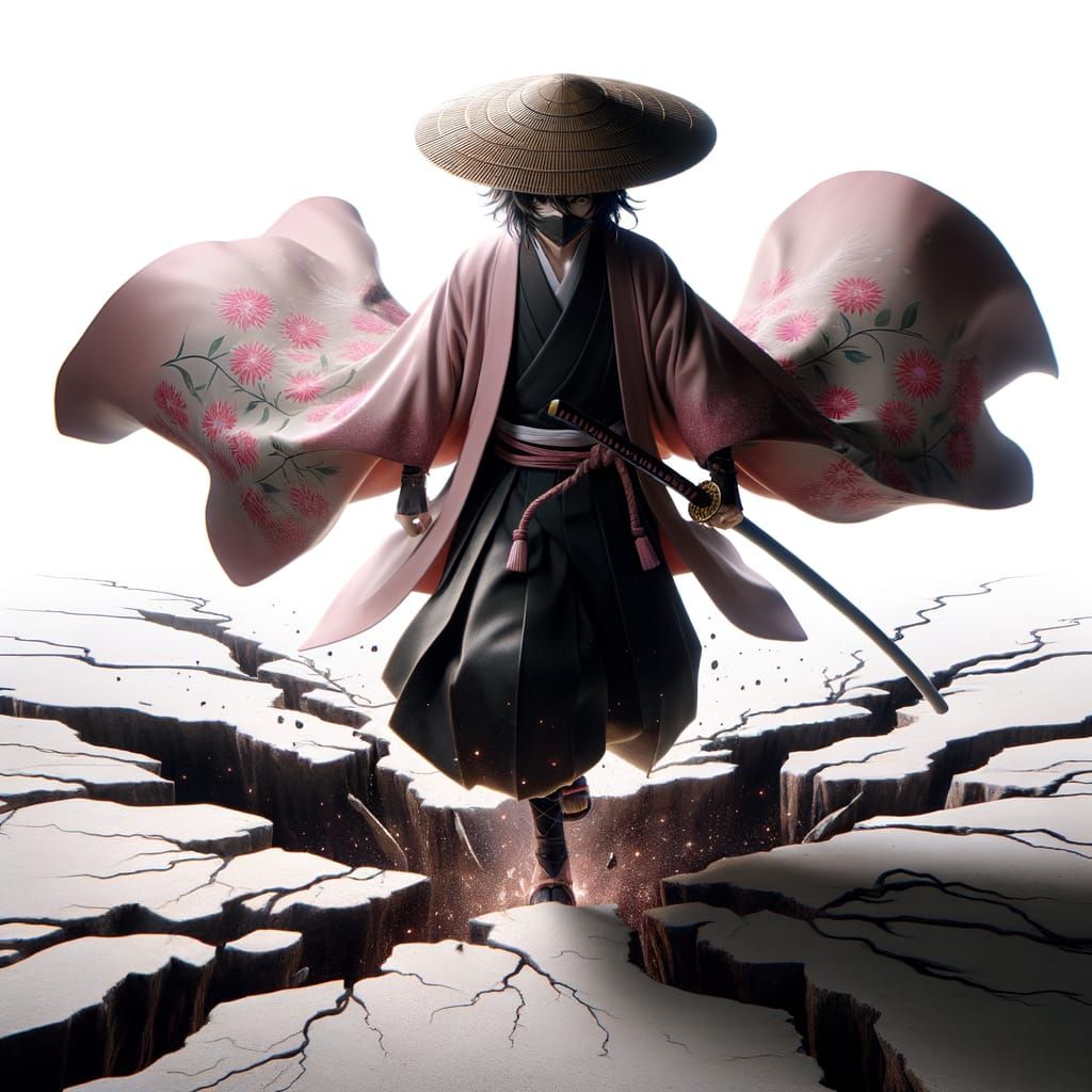 Anime Swordsman with Pink Kimono in Hyperrealistic Style