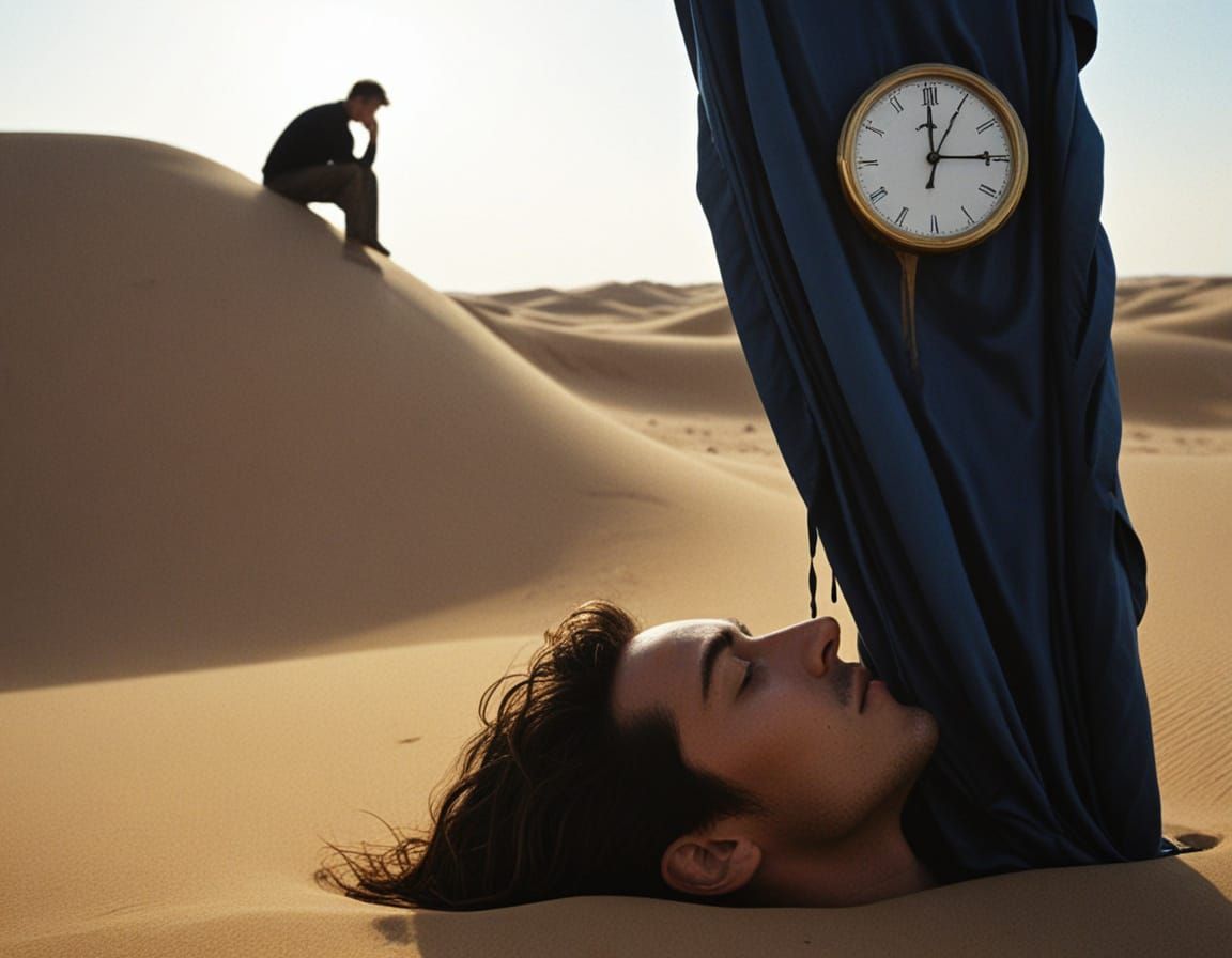 Surrealist Dunescape with Melting Clock
