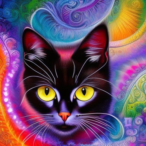 Black Cat with Pink Swirls in a Fantasy Style