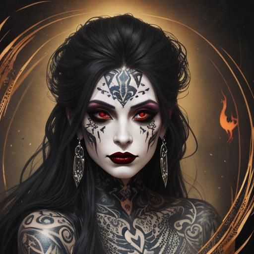 Tattooed Vampire Magician Portrait in Dark Fantasy Style