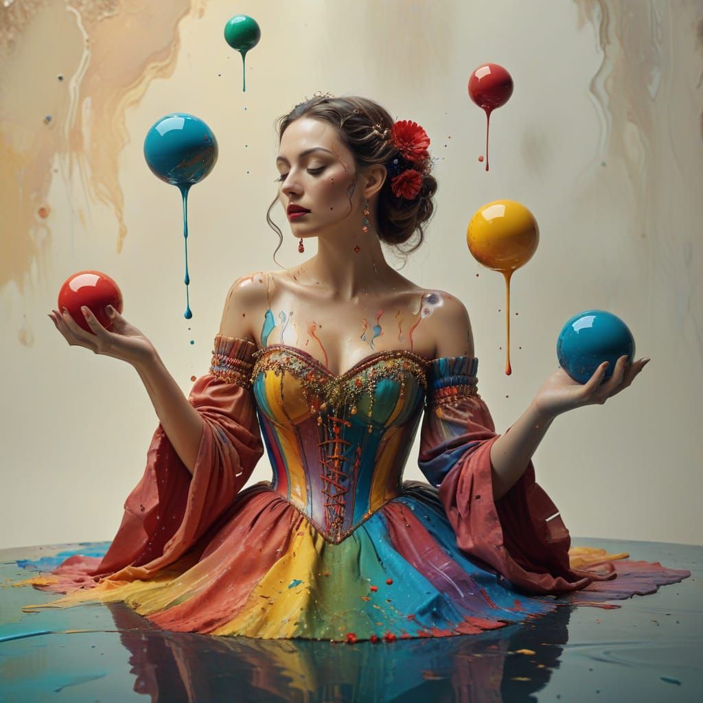 Dreamlike Woman in Surrealist Melting Oil Painting