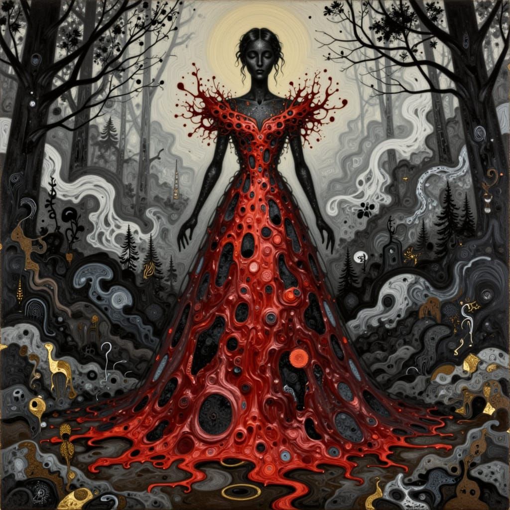 Abstract Red Paint Dress in Dramatic Noir Style