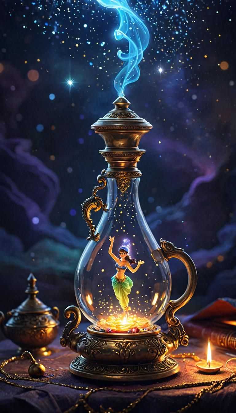 Gorgeous Genie Emerges from Magical Lamp