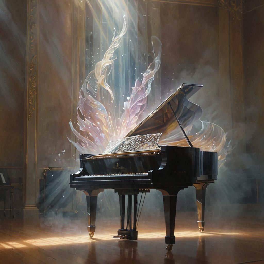 Ethereal Crystal Piano in Oil Painting Style