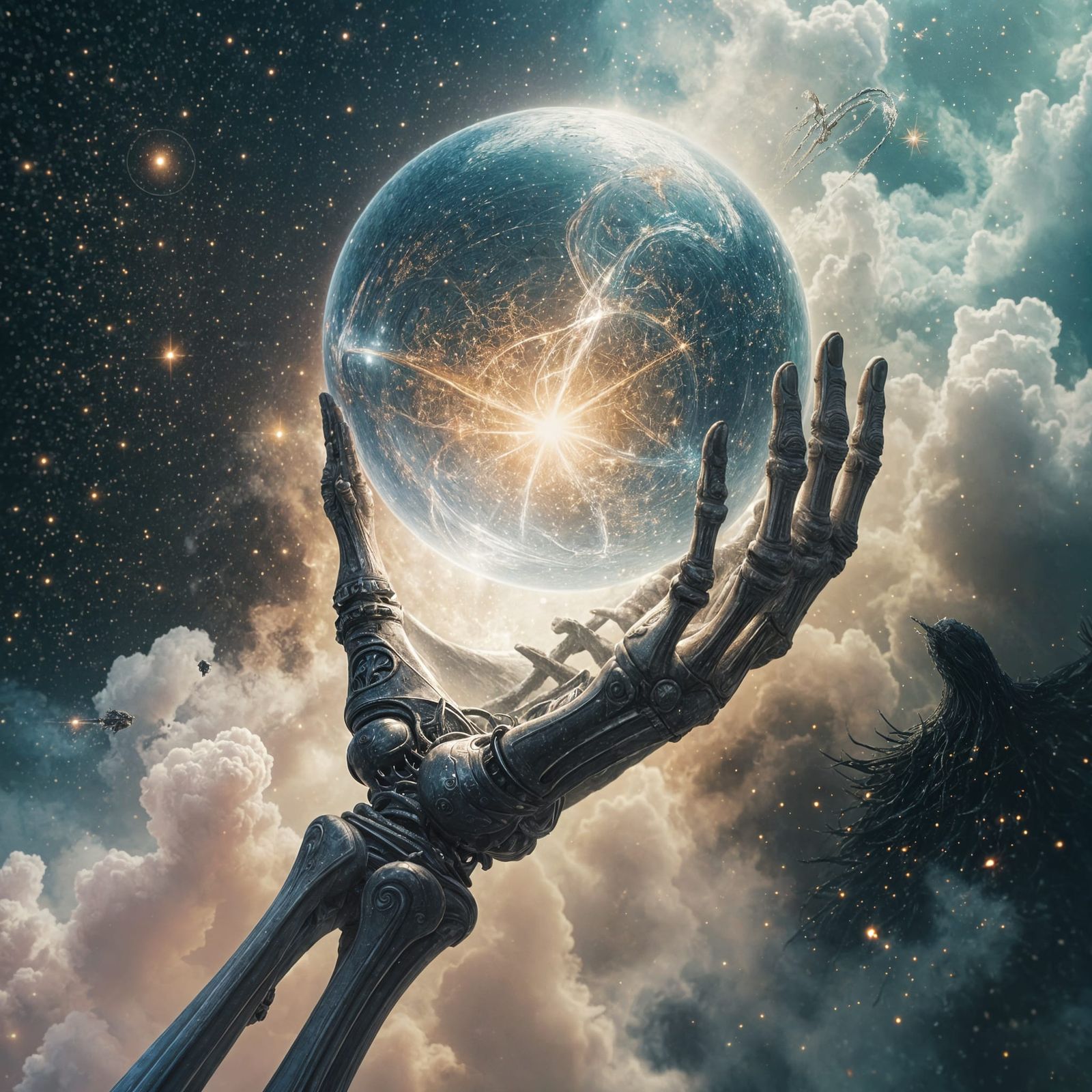 Ethereal Orb in Skeletal Grasp: A Dark Fantasy Art Piece