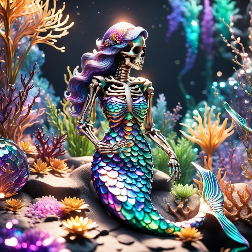Iridescent Glass Skeleton Mermaid in 3D