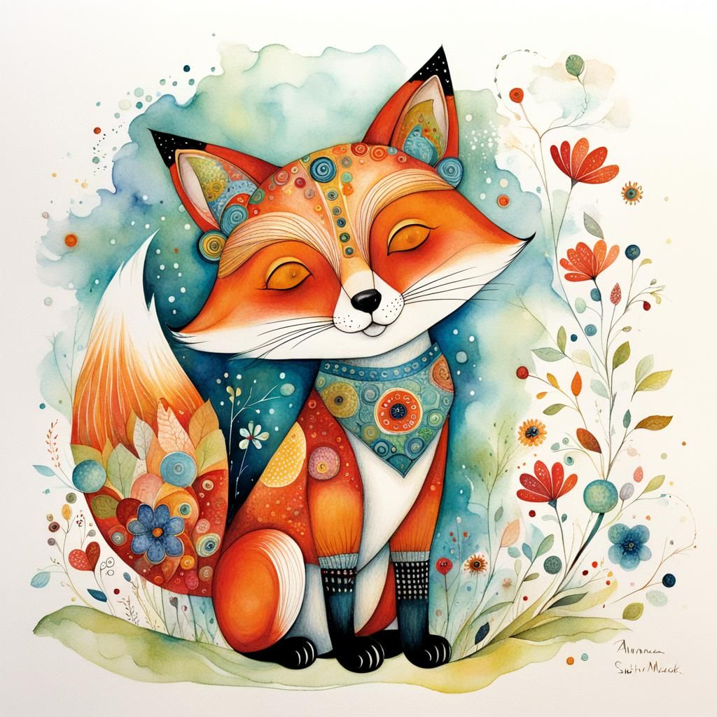 Playful Fox Illustration in Graphic Novel Style