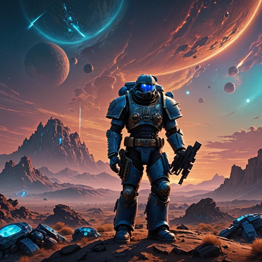 Space Marine on Alien World: Digital Matte Painting