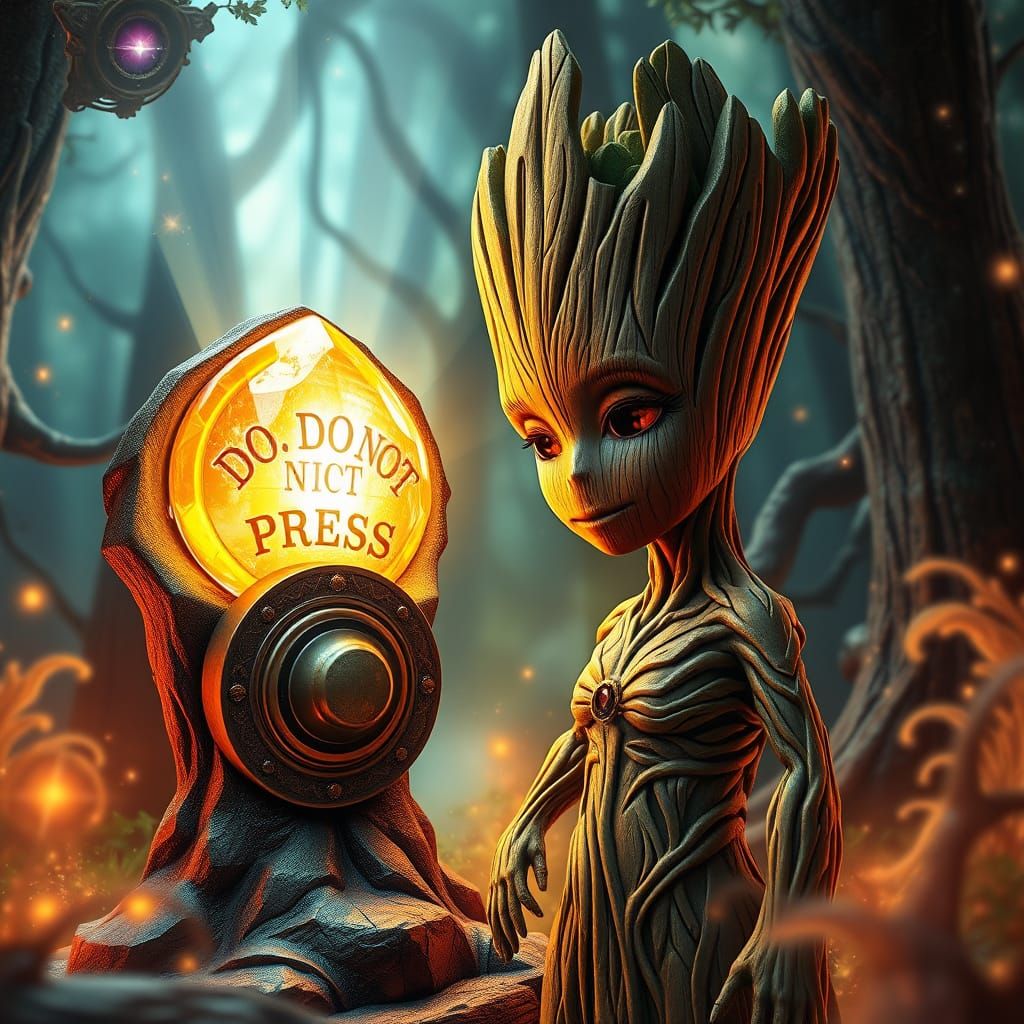 Groot:  "DO NOT PRESS"