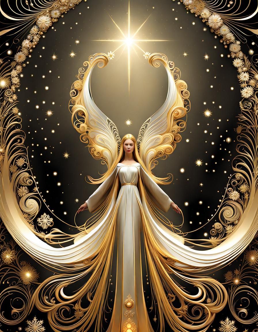 Heavenly Angel in Silver and Gold Christmas Scene