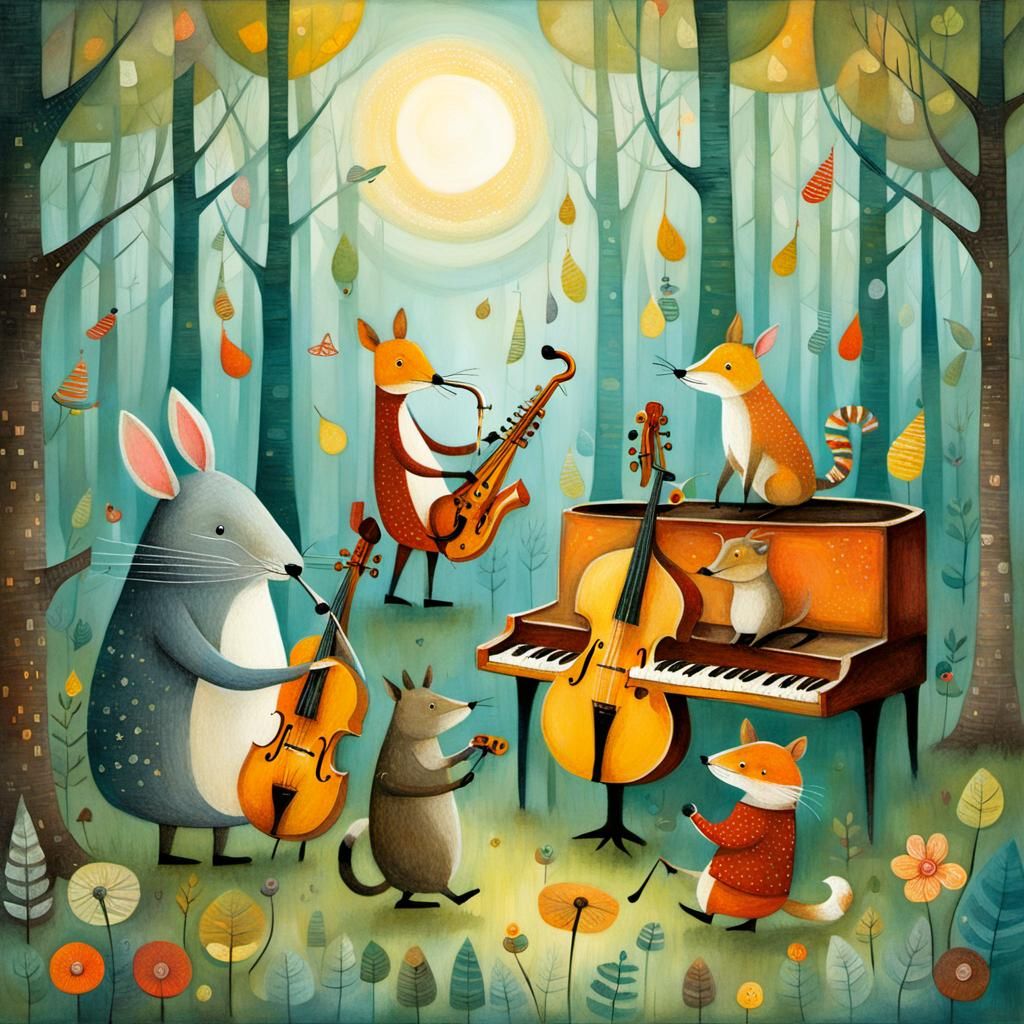 Animals Playing Jazz in Sunny Forest