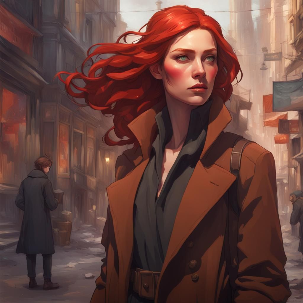 Tall Woman with Red Hair: Hyperdetailed Digital Portrait