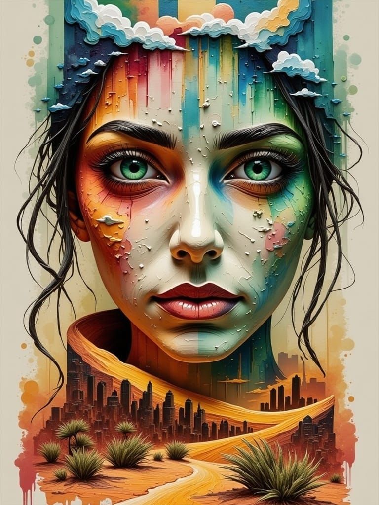 Martian Girl Portrait in Surreal Desert Cityscape