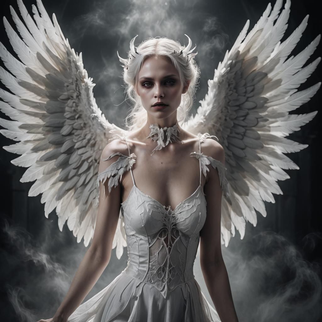 Monochromatic Gothic Demoness with Angelic Wings