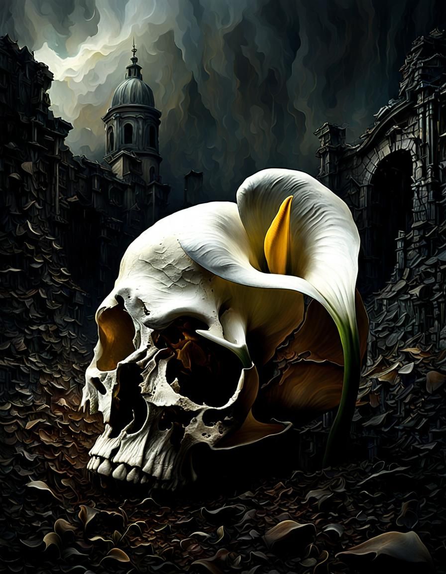 Calla Lilies Bloom from Cracked Skull