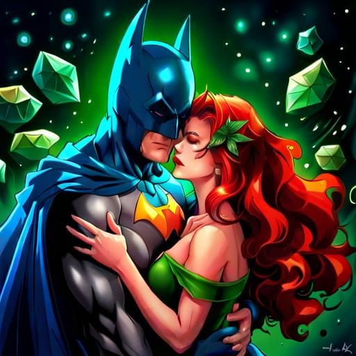 Batman and Poison Ivy in Rococo Cosmic Art