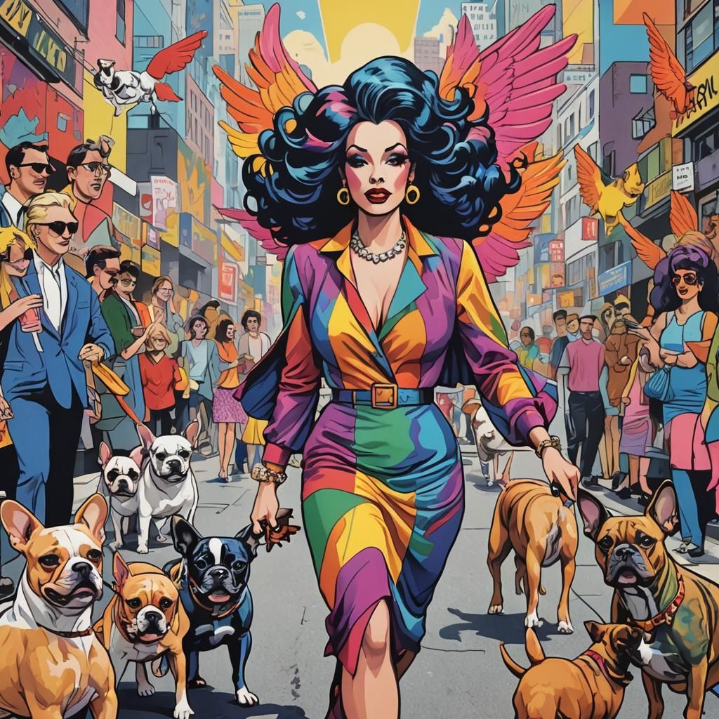 Pop Art Drag Queen and Dogs Illustration