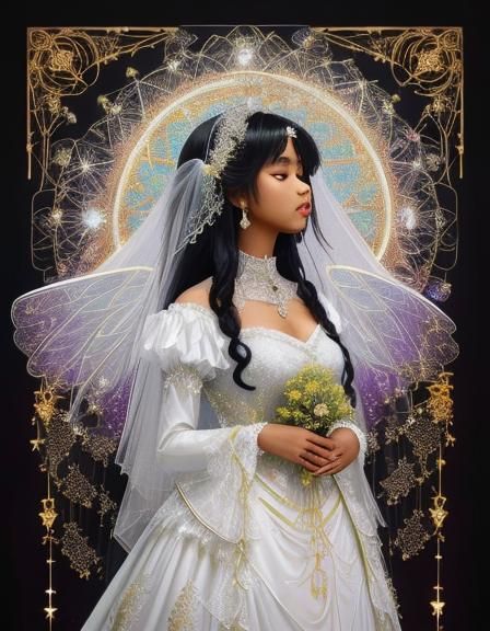 Romantic Black Woman in Jeweled Wedding Gown