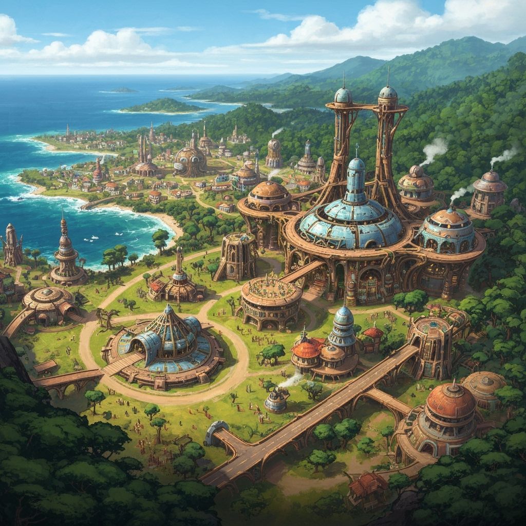 African Fantasy City with Sci-Fi Elements and Ocean