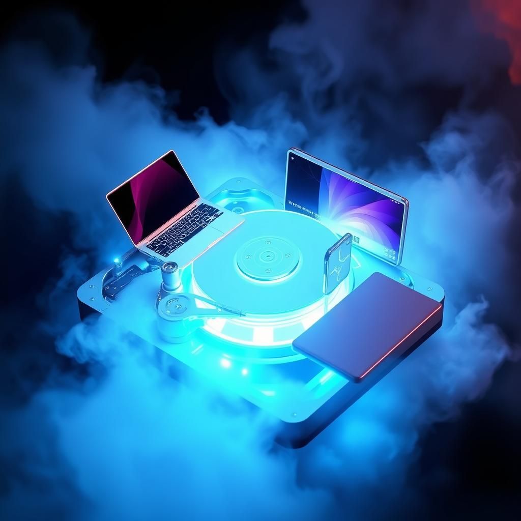 Ethereal Hard Drive Radiating Gadgets in Cyberpunk Style