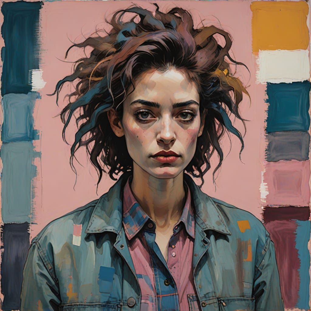 Vibrant Portrait of a Young Woman in Artistic Rebellion