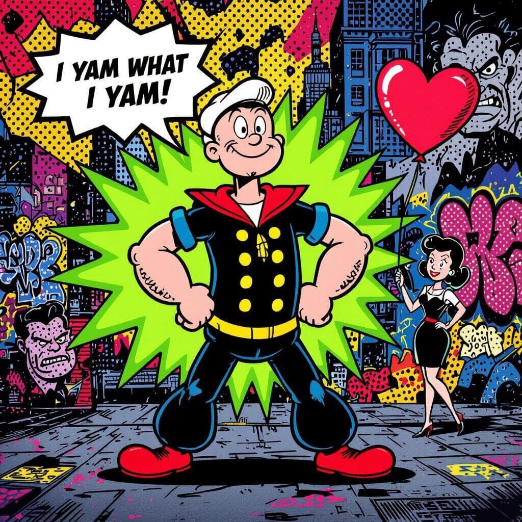 Pop Art Popeye in Vibrant Cityscape