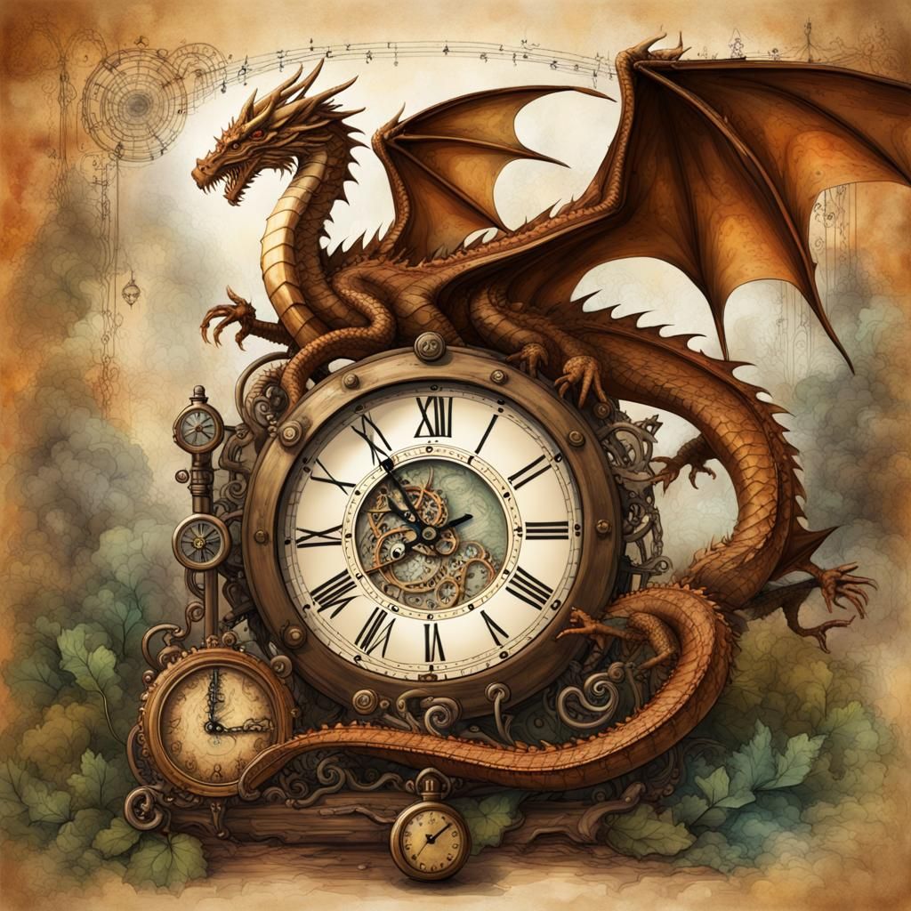 Steampunk Dragon Music Page with Watercolor Filter