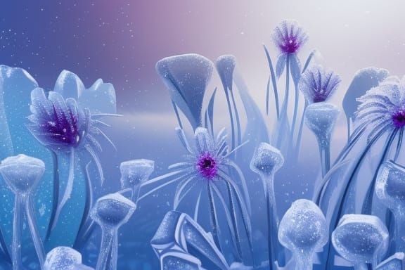 Magical Frozen Winter Flower Landscape in Watercolor