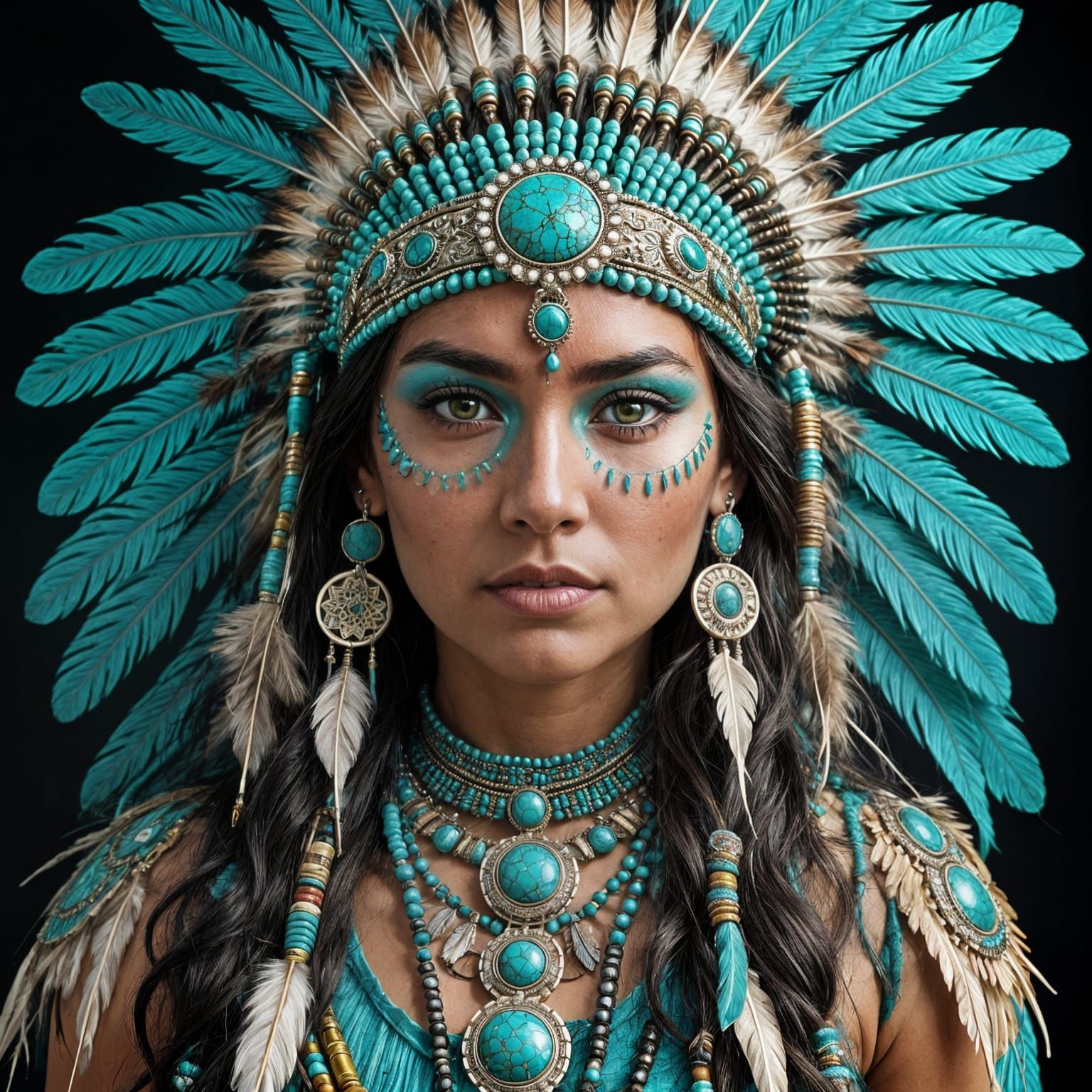 Native American Woman in Turquoise Headdress