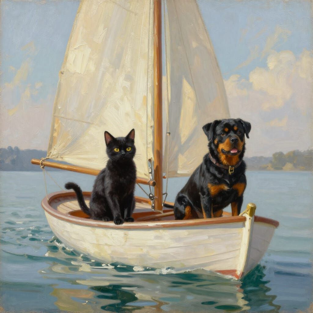 Black Cat and Rottweiler Sailboat Adventure