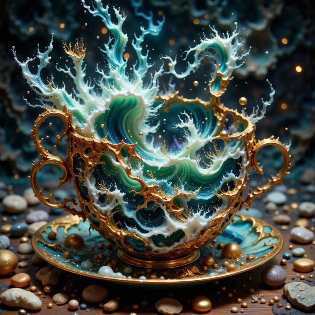 Stormy Seas Waterspout in Kintsugi Teacup